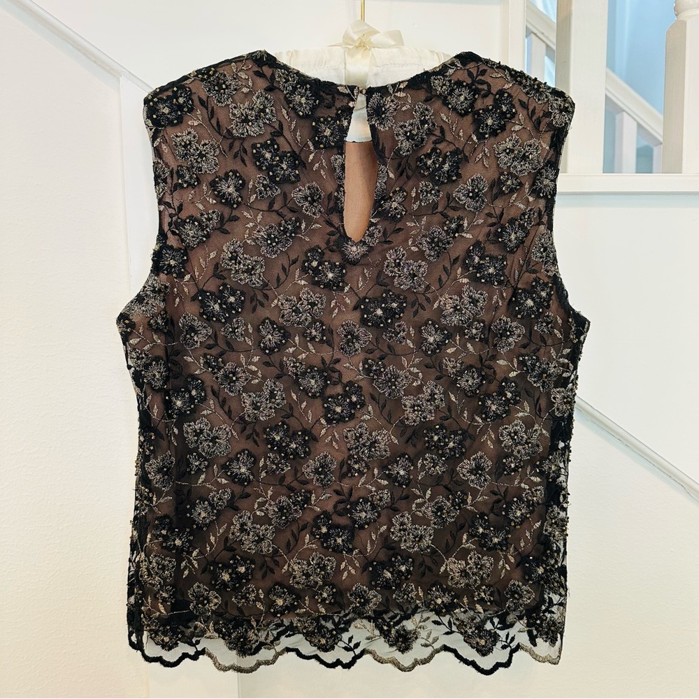 Victor Costa for Neiman Marcus Black Sleeveless Embroidered Blouse size 8 - Picture 2 of 10